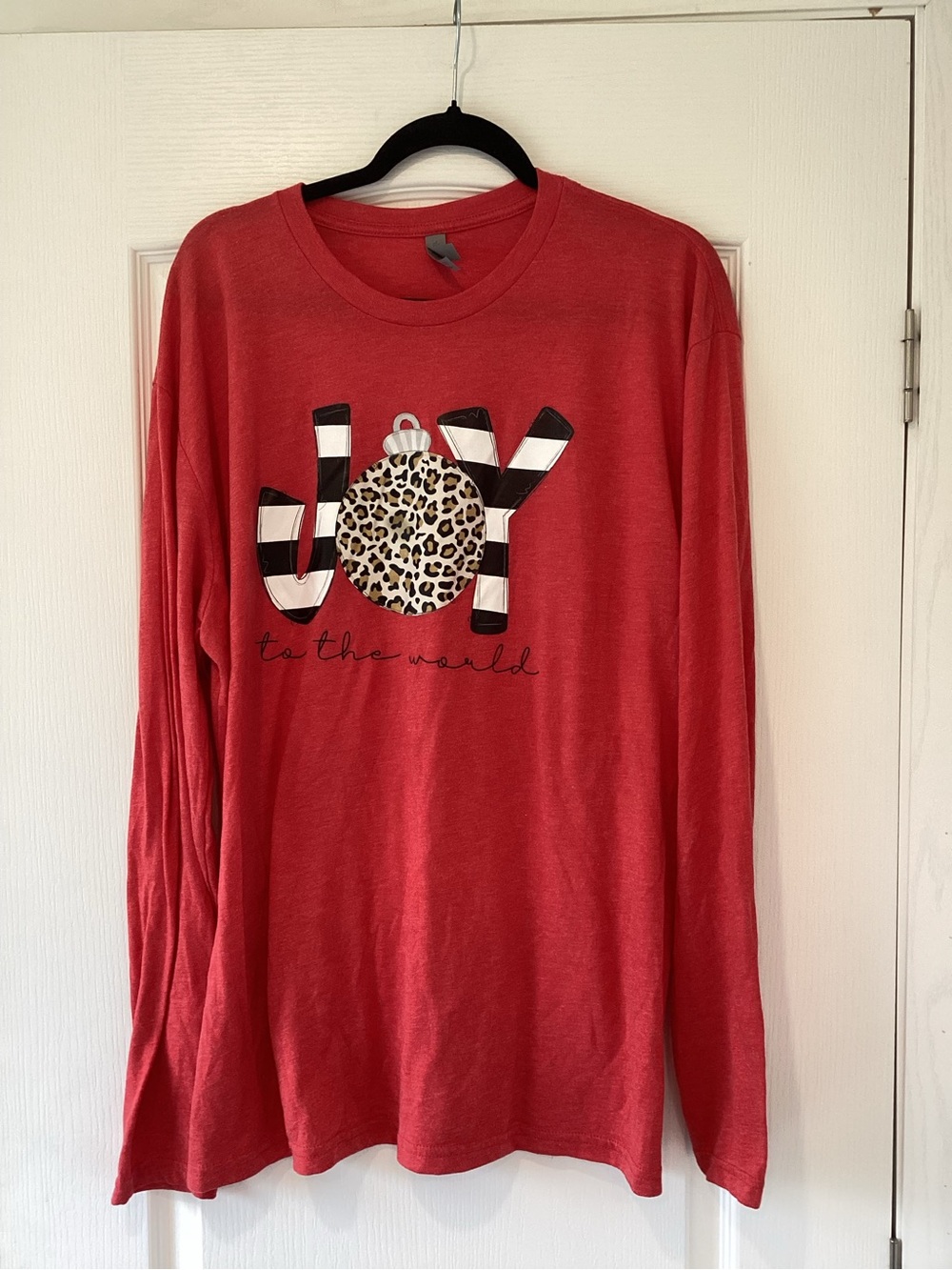 Next Level Apparel Red Long Sleeve "Joy to the World" Graphic Tee 2XL EUC